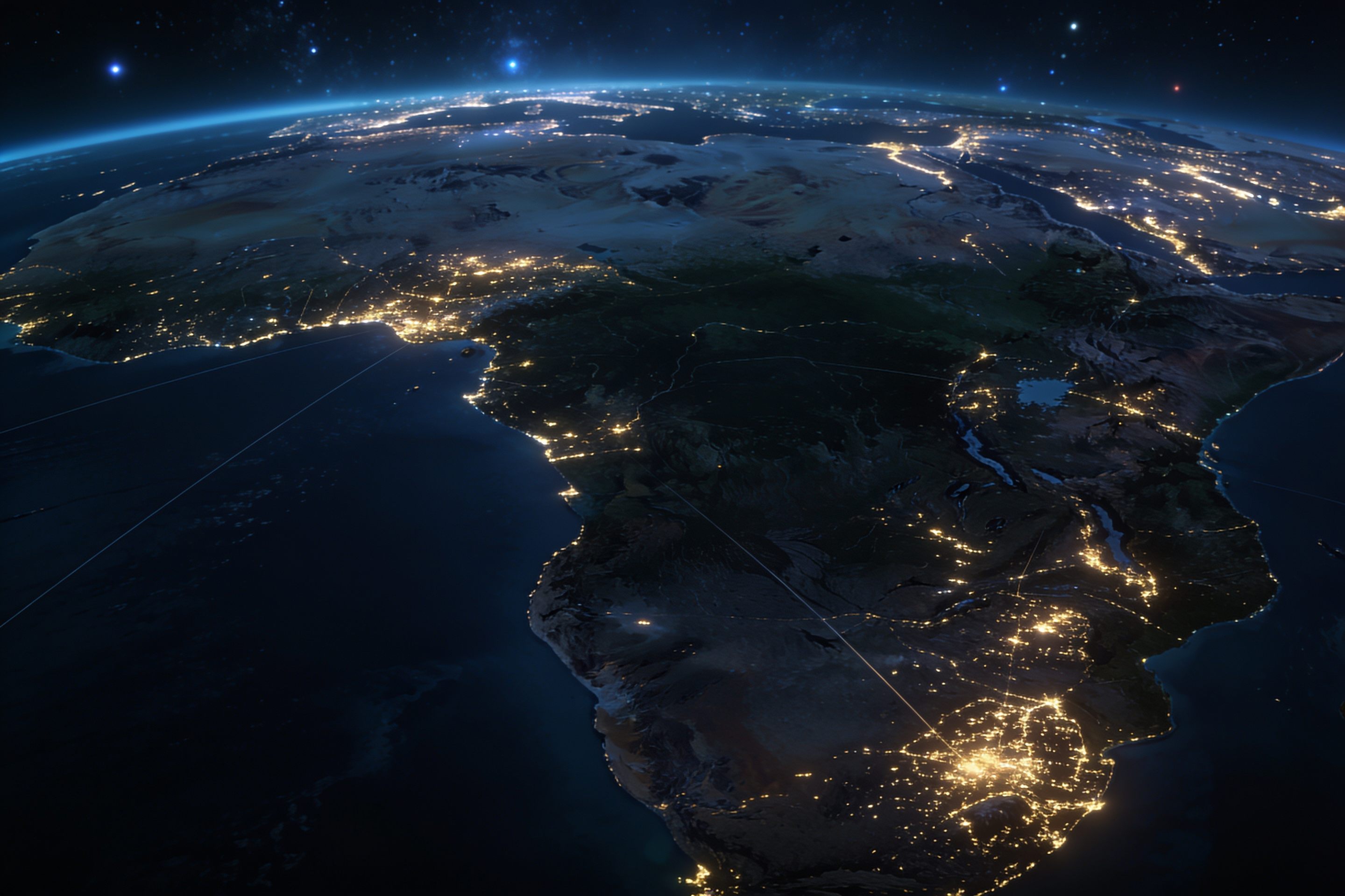 City lights across southern Africa at night