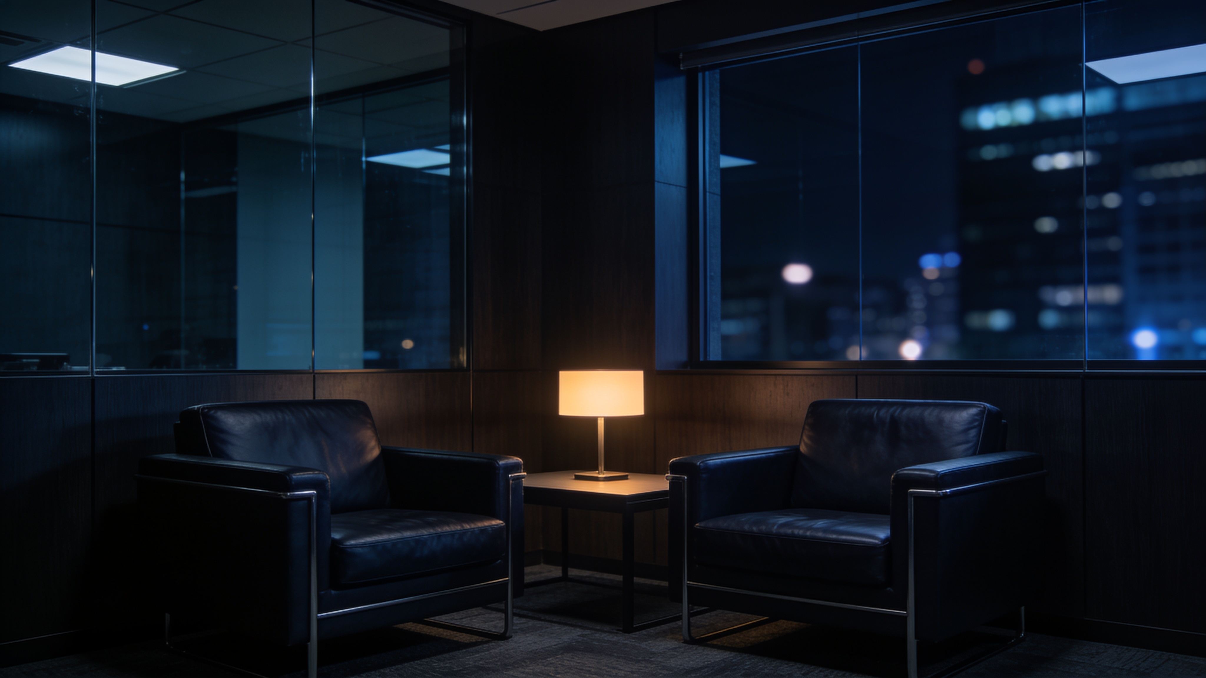 Private executive meeting room with two armchairs